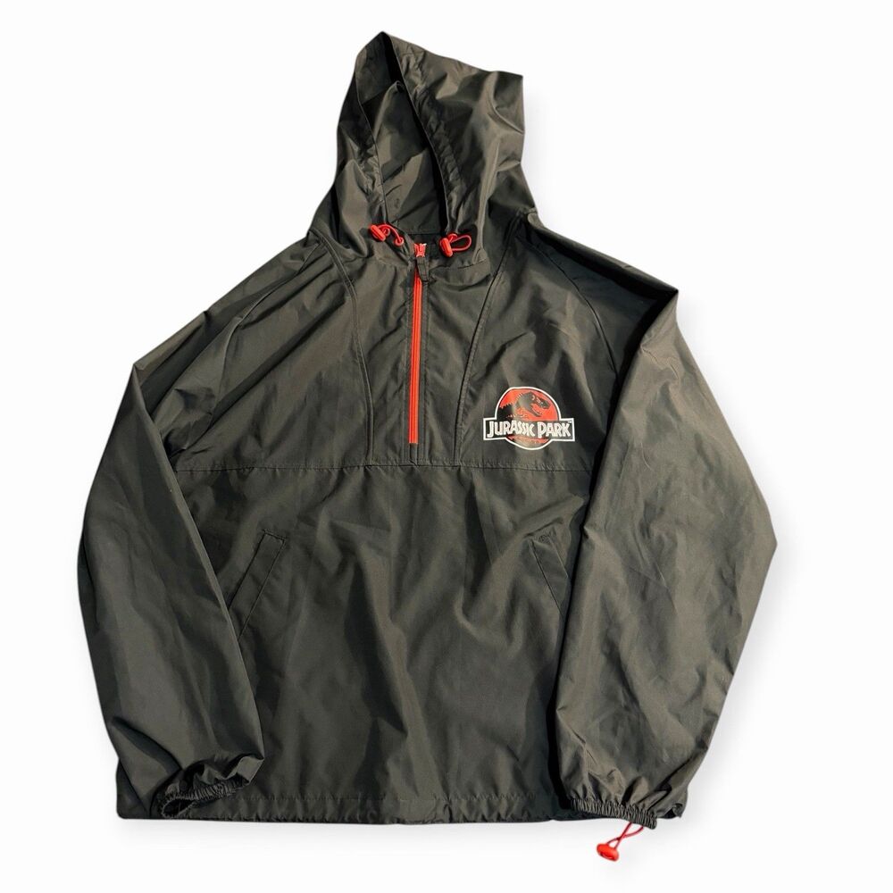 Jurassic Park Windbreaker Jacket Universal Studios Black Pullover Hooded Mens L
